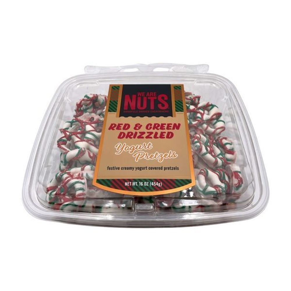 We Are Nuts Red and Green Drizzled Yogurt Covered Pretzels, 16 Ounce -- 12 per case