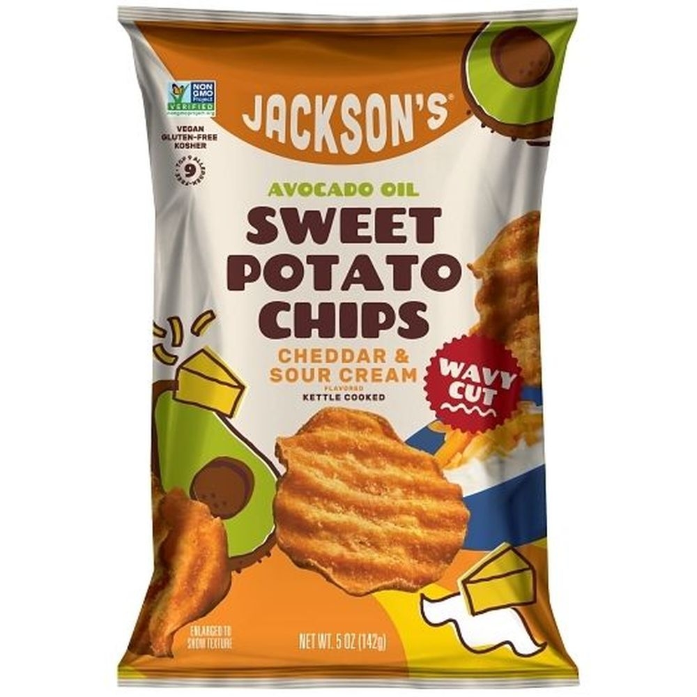 Jacksons Avocado Oil Wavy Cut Cheddar and Sour Cream Sweet Potato Chips, 5 Ounce -- 12 per case