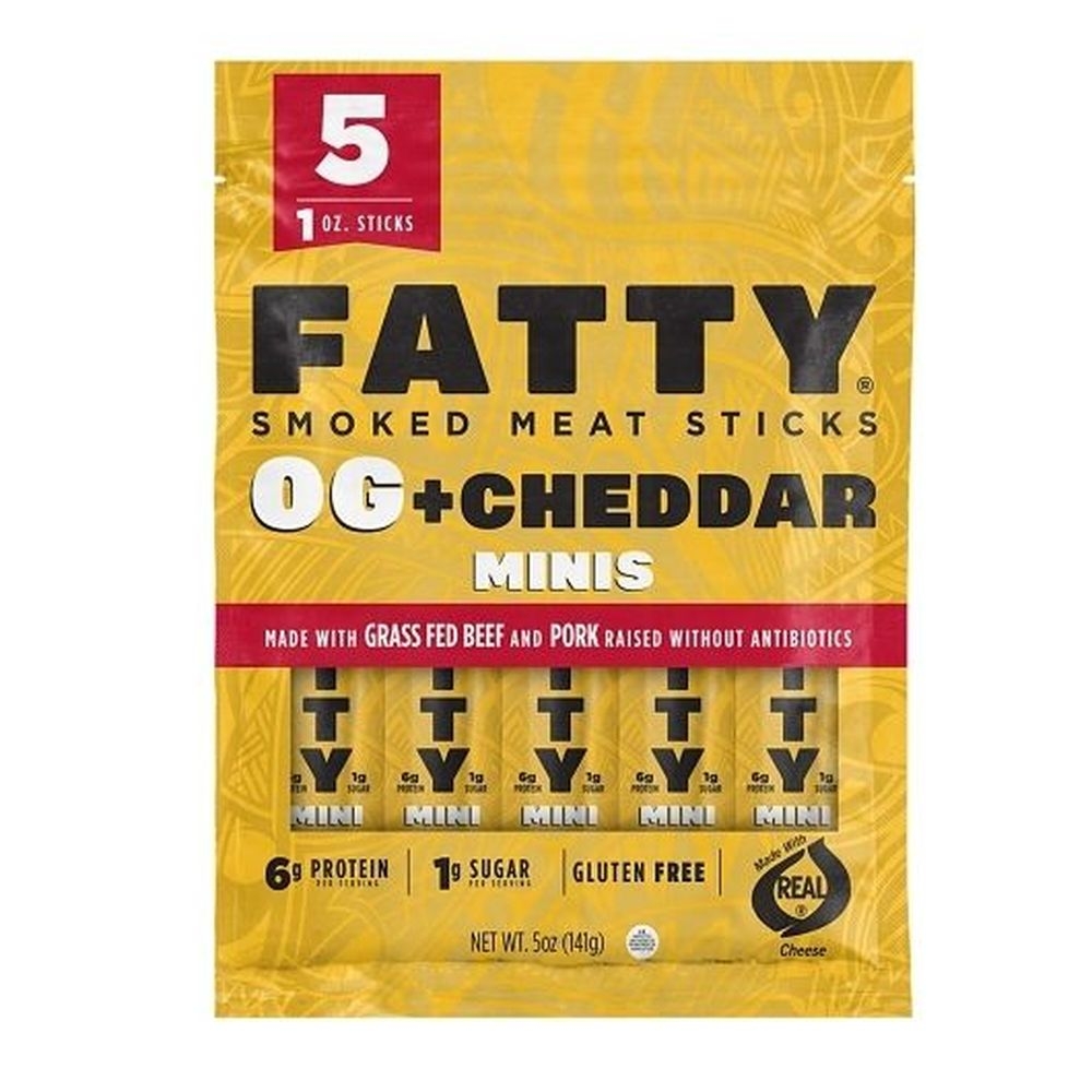 Fatty Original plus Cheddar Mini Smoked Meat Stick, 5 Ounce -- 16 per case