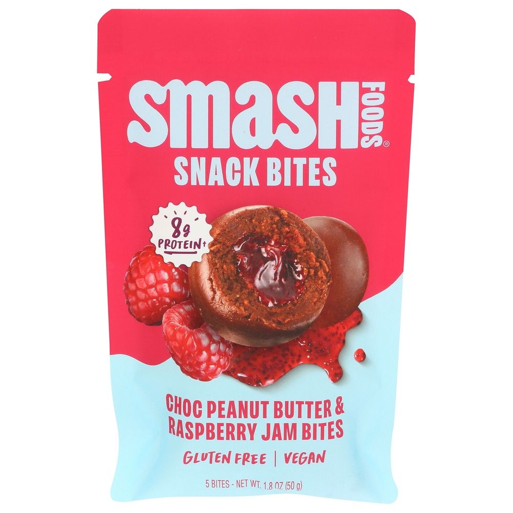 Smash Foods Choc Peanut Butter and Raspberry Jam Snack Bites, 1.8 Ounce -- 8 per case