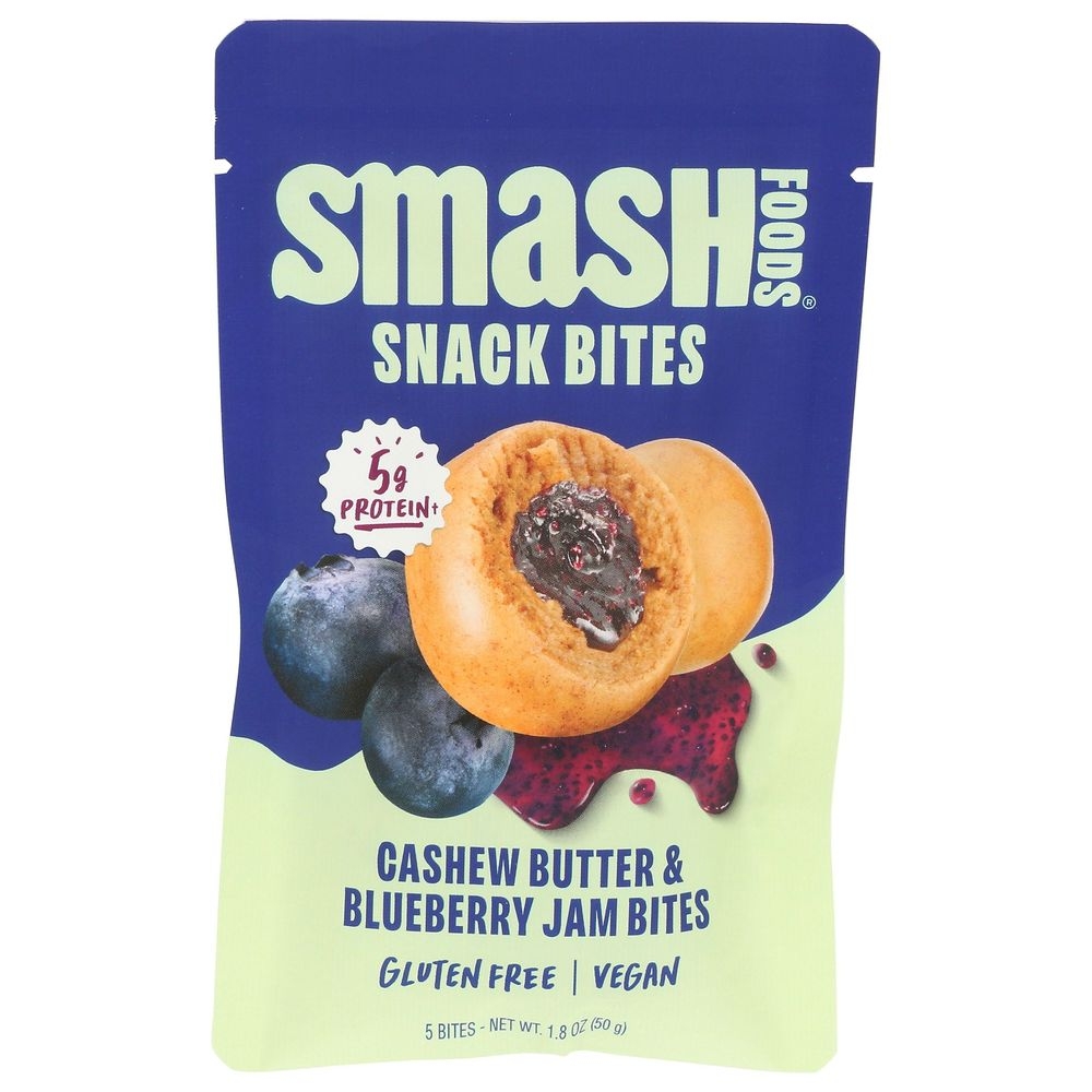 Smash Foods Cashew Butter and Blueberry Jam Snack Bites, 1.8 Ounce -- 8 per case