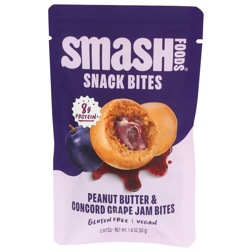 Smash Foods Peanut Butter and Concord Grape Jam Snack Bites, 1.8 Ounce -- 8 per case