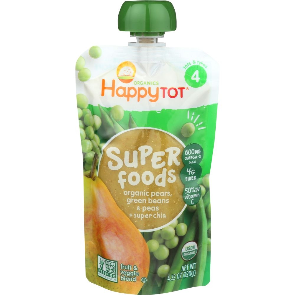 Happy Tot Green Beans, Pears and Peas Toddler Meal, 4.22 Ounce -- 16 per case.