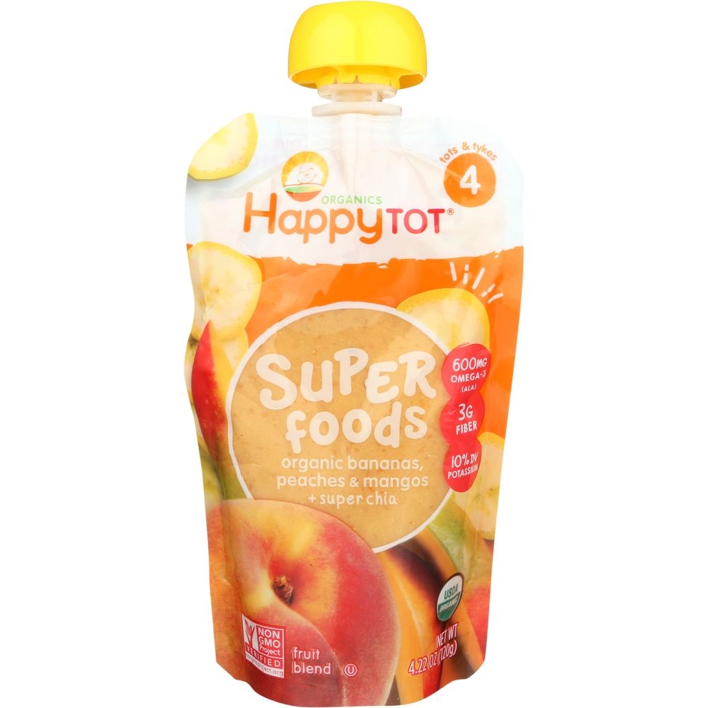 Happy Tot Banana Peach and Mango Toddler Meal, 4.22 Ounce -- 16 per case.