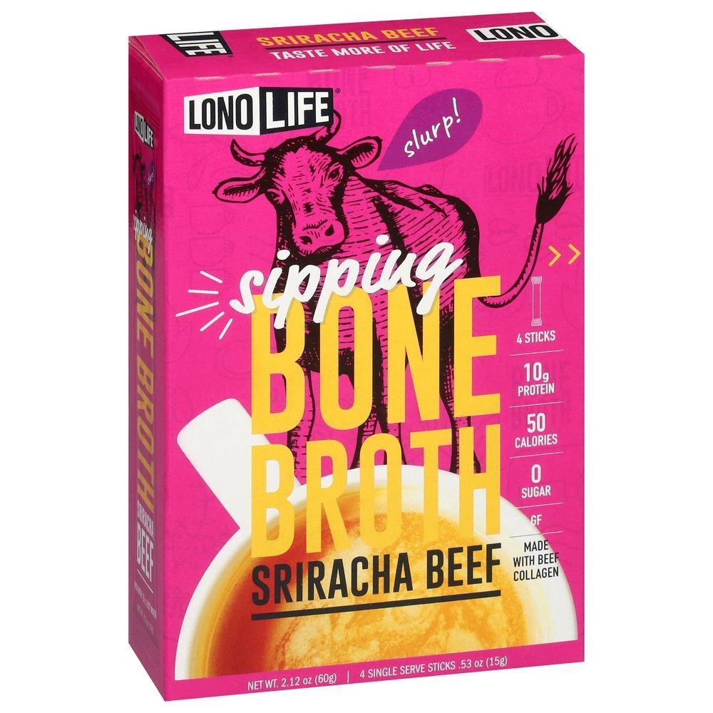 LonoLife 0.53 Ounce Sriracha Beef Bone Broth Powder Mix, 4 count -- 6 per case