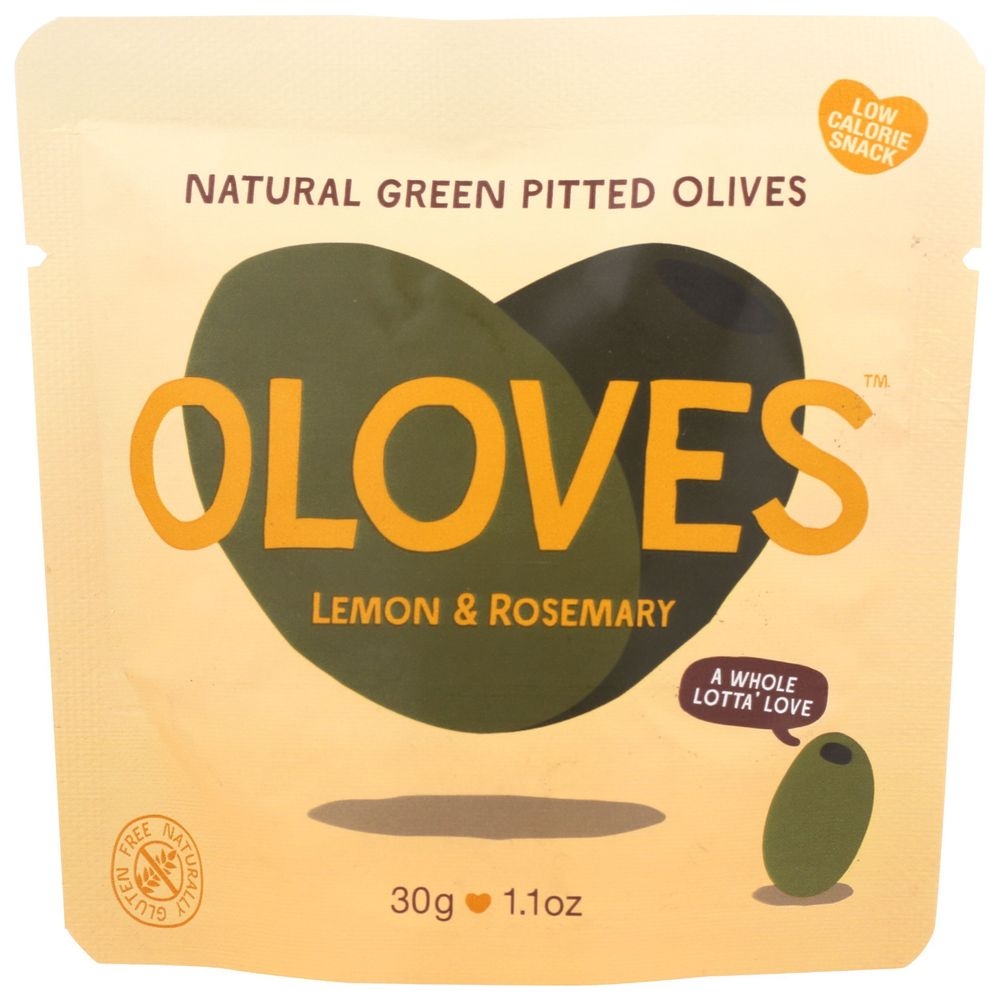 Poshi Snacks Lemon and Rosemary Pitted Green Olives, 1.1 Ounce -- 10 per case