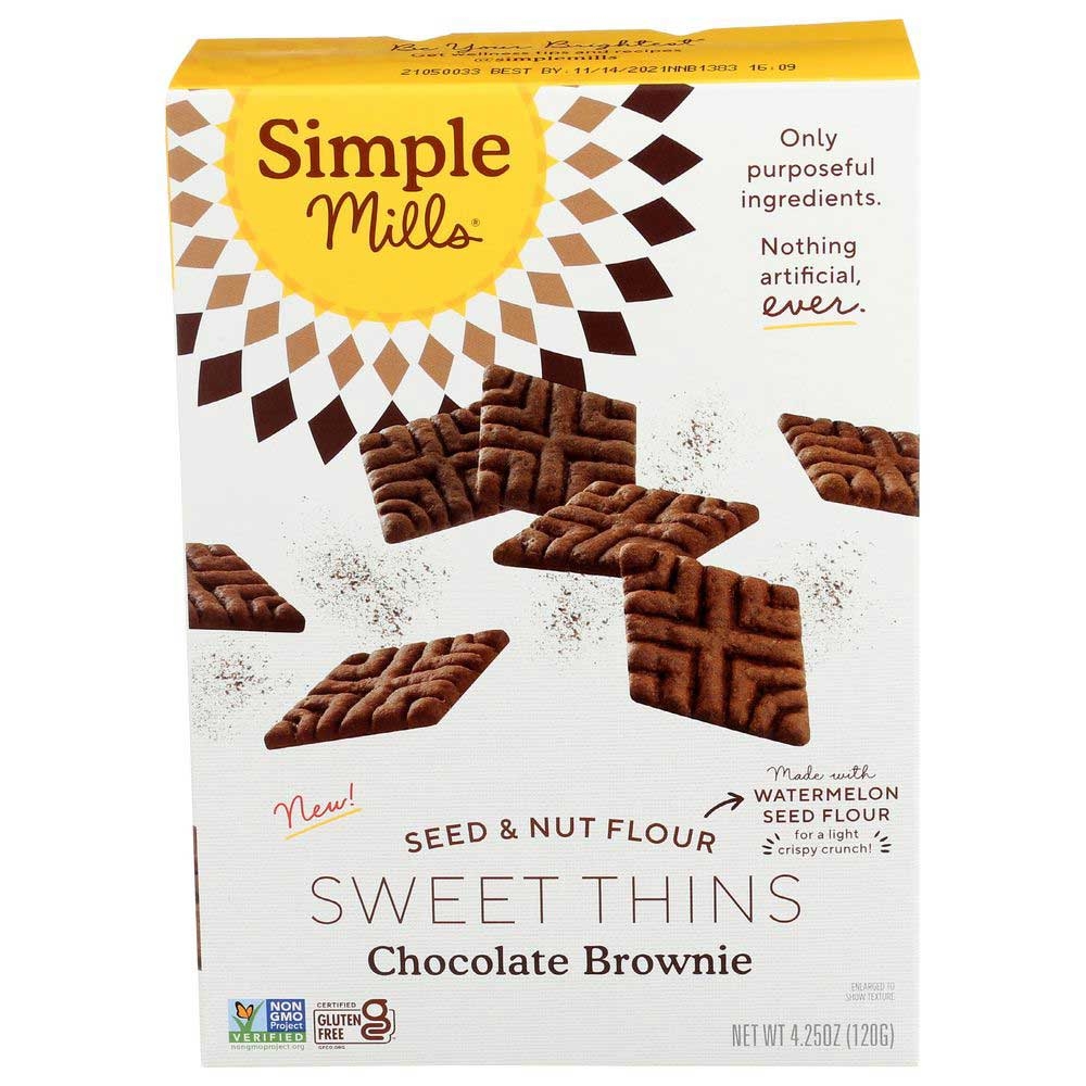 Simple Mills Chocolate Brownie Seed and Nut Flour Sweet Thins, 4.25 Ounce -- 6 per case