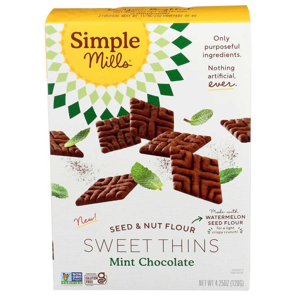 Simple Mills Mint Chocolate Seed and Nut Flour Sweet Thins, 4.25 Ounce -- 6 per case