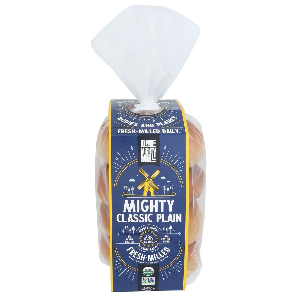 One Mighty Mill Organic Whole Wheat Plain Bagel, 13.4 Ounce -- 10 per case