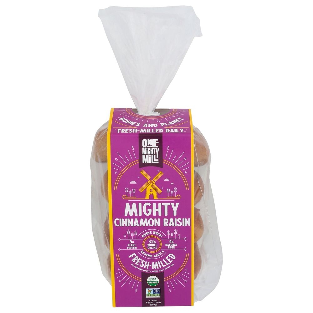 One Mighty Mill Organic Whole Wheat Cinnamon Raisin Bagel, 13.4 Ounce -- 10 per case