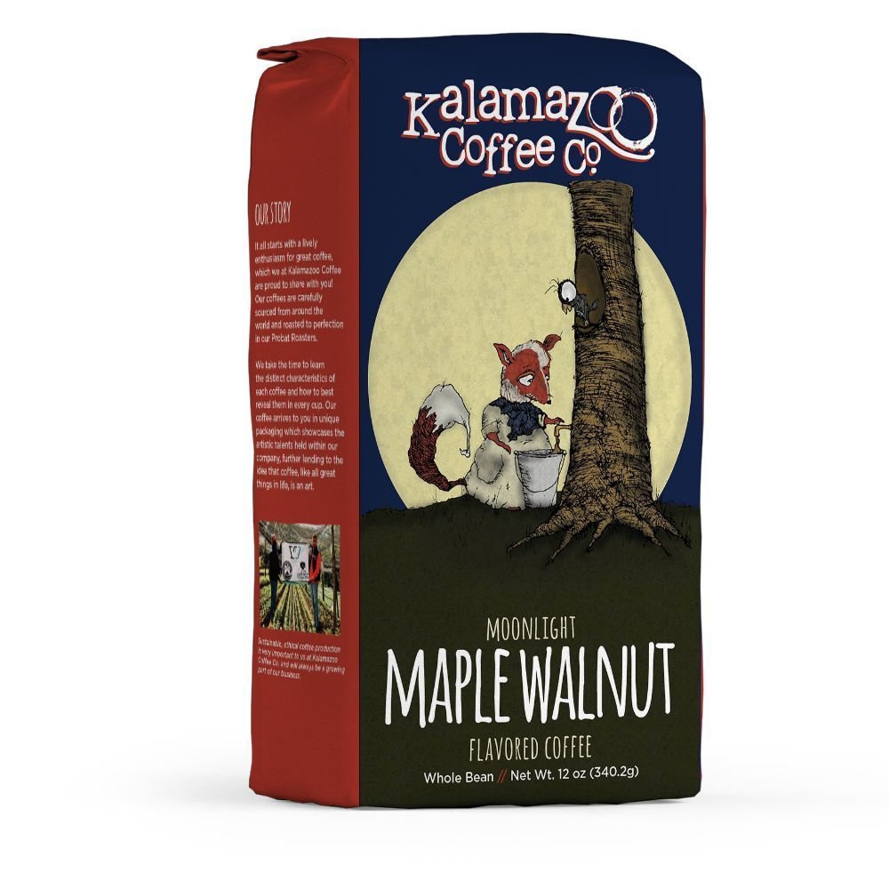 Kalamazoo Coffee Moonlight Maple Walnut Flavored Whole Bean Coffee, 12 Ounce -- 6 per case