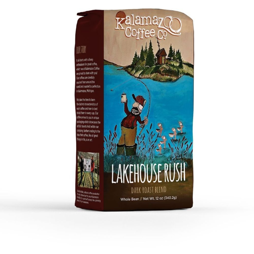 Kalamazoo Coffee Lakehouse Rush Dark Roast Blend Whole Bean Coffee, 12 Ounce -- 6 per case