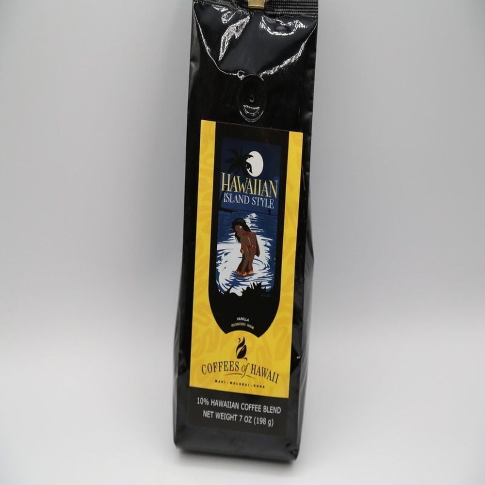 Island Style Vanilla 10 Percent Medium Dark Roast Hawaiian Ground Coffee, 7 Ounce -- 12 per case