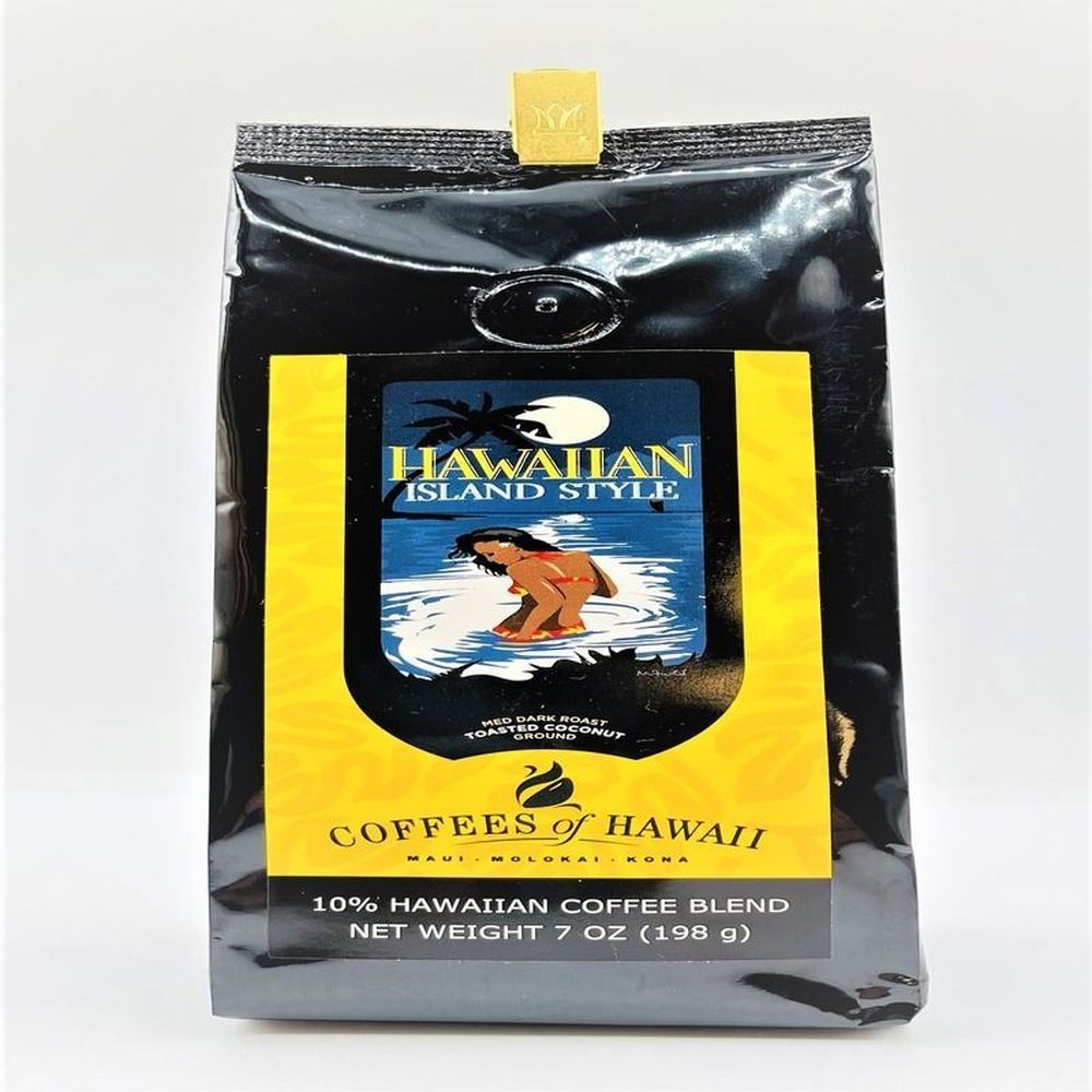 Island Style Toasted Coconut 10 Percent Medium Dark Roast Hawaiian Ground Coffee, 7 Ounce -- 12 per case