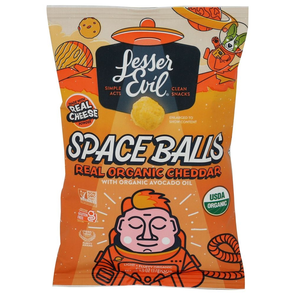 LesserEvil 0.6 Ounce Real Organic Cheddar Space Balls, 6 count -- 12 per case