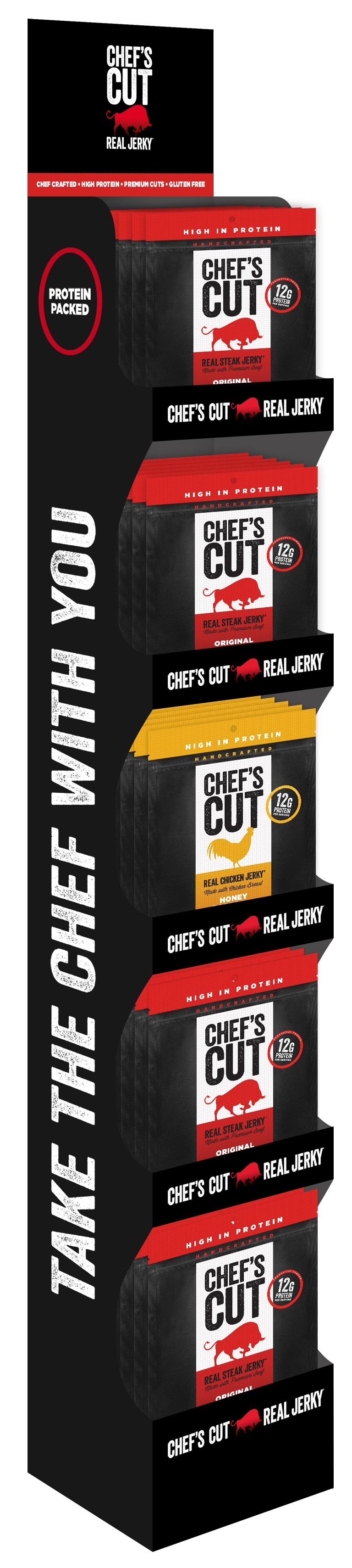 Chef's Cut Real Jerky Co. Original Recipe and Honey Barbecue Mixd Jerky Shipper, 2.5 Ounce -- 60 per case