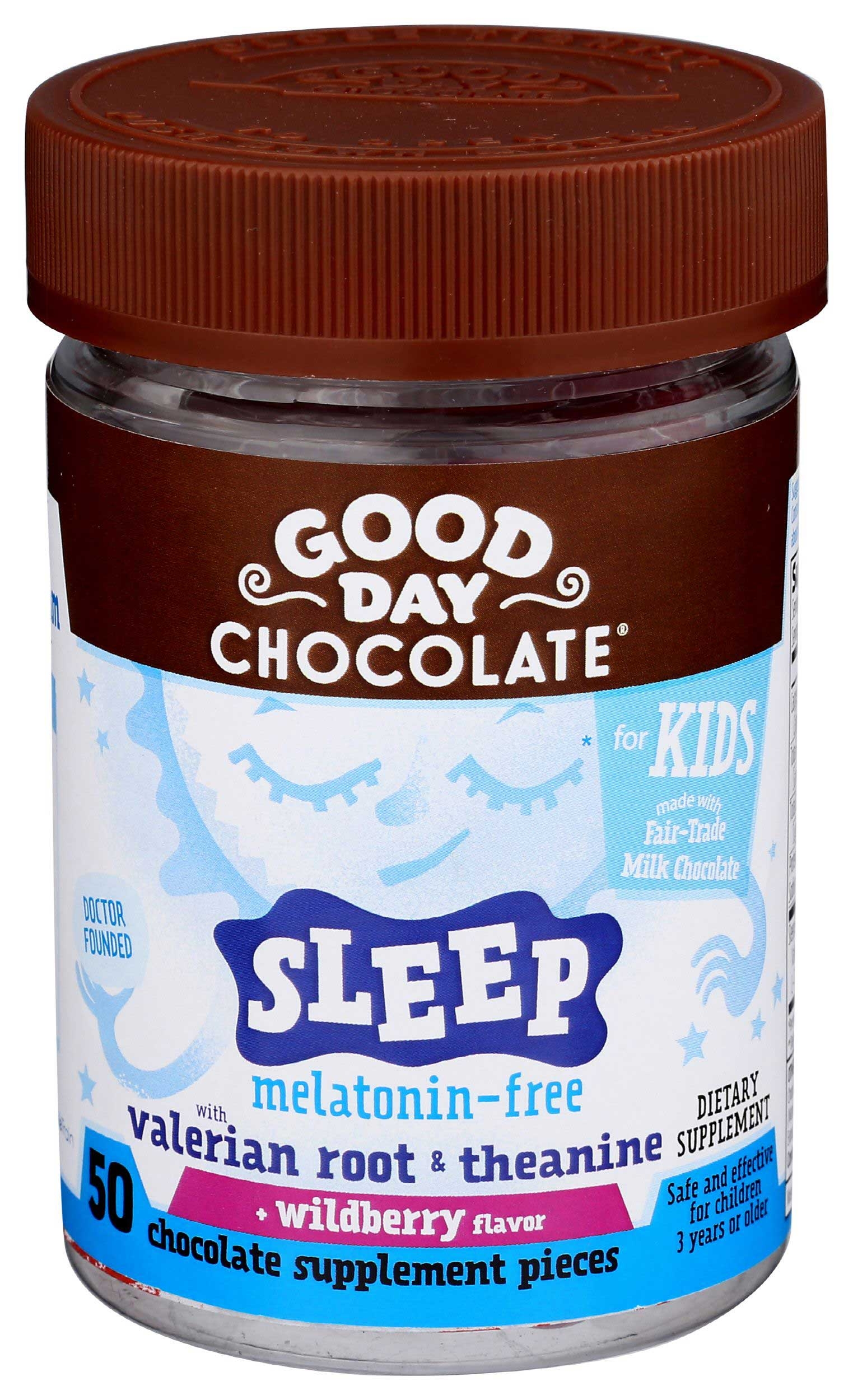 Good Day Melatonin Free Wildberry Flavor Milk Chocolate Sleep Supplement for Kids, 50 count