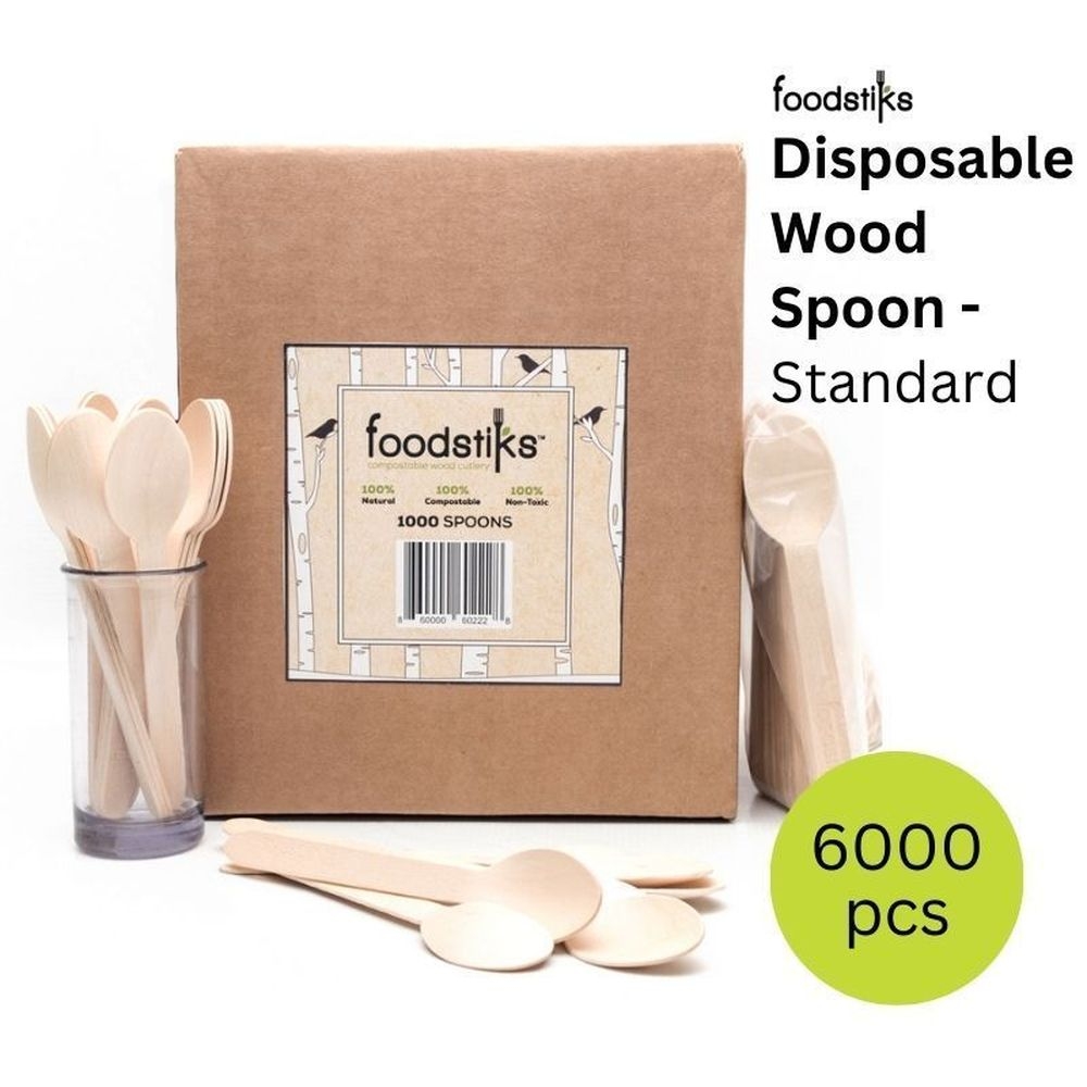Foodstiks Standard Compostable Wood Spoon, 1000 count -- 6 per case