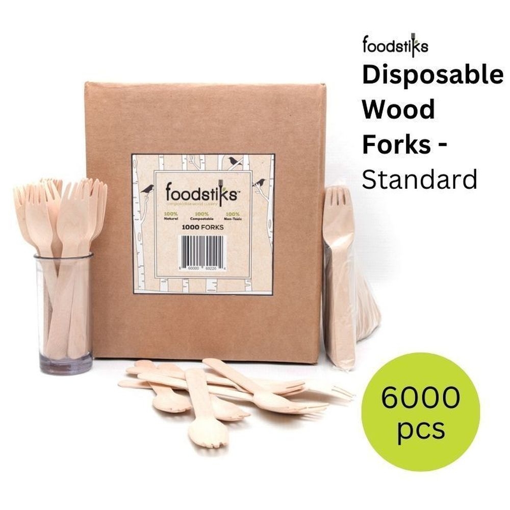 Foodstiks Standard Compostable Wood Fork, 1000 count -- 6 per case