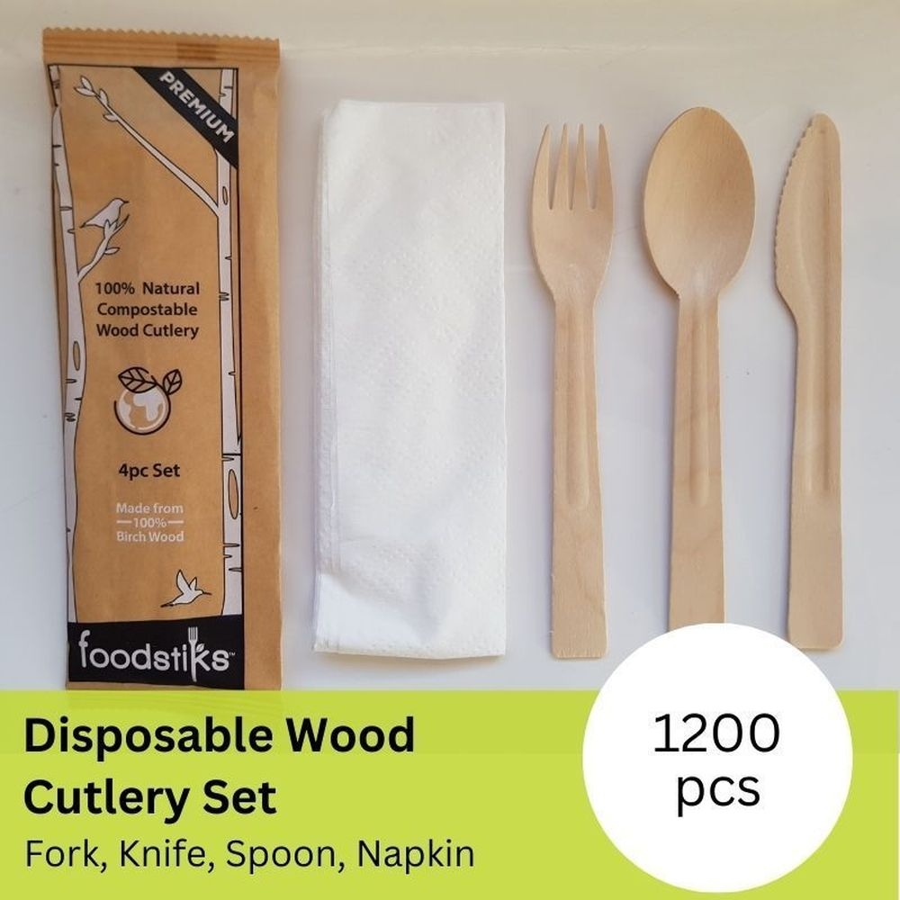 Foodstiks Premium 4 Piece Compostable Cutlery Set -- 6 per case
