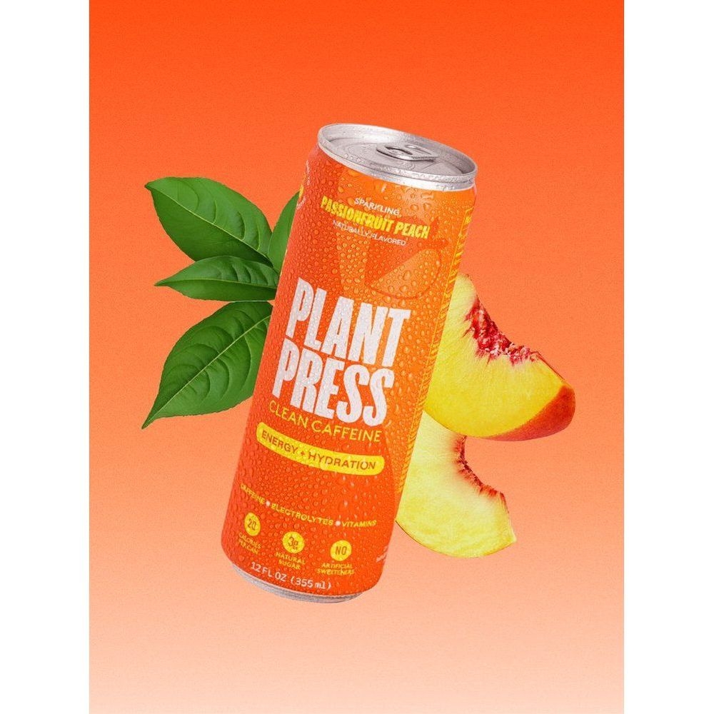 Plant Press Sparkling Passionfruit Peach Beverage, 12 Fluid Ounce -- 12 per case