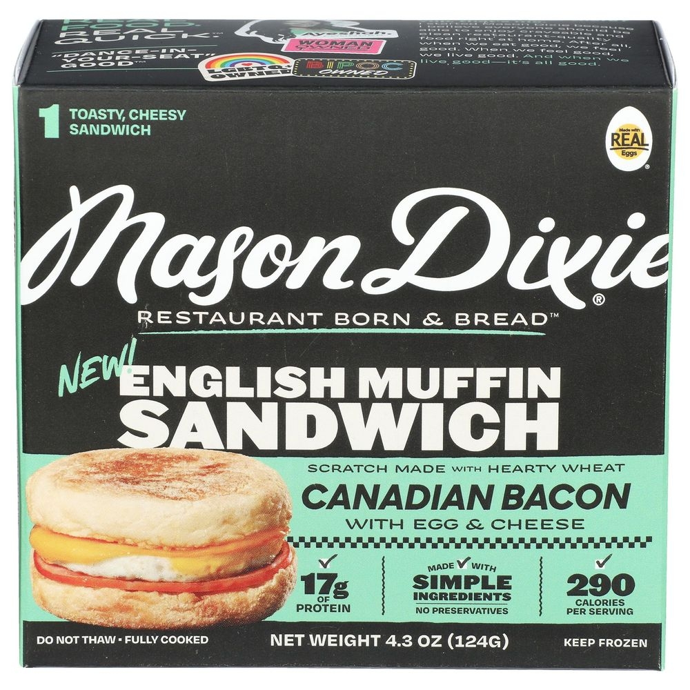 Mason Dixie English Muffin Sandwich with Canadian Bacon Egg and Cheese, 4.3 Ounce -- 10 per case