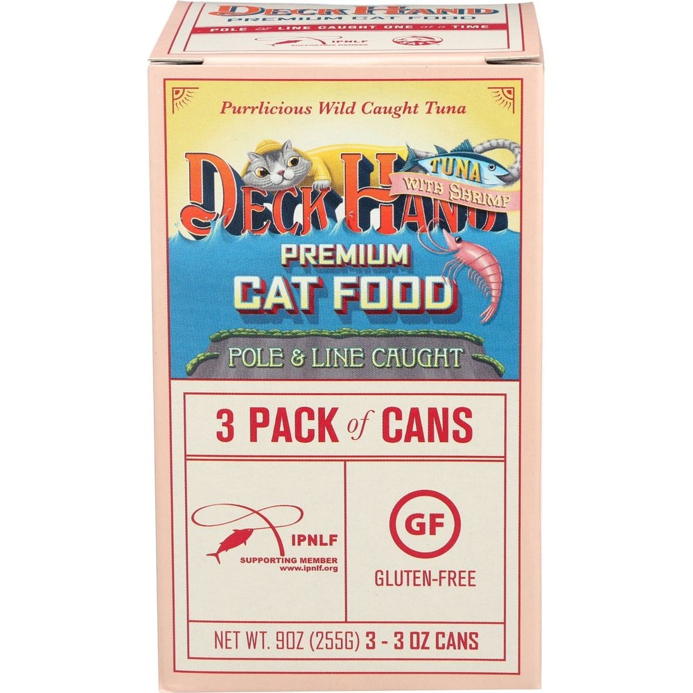 Deck Hand 3 Ounce Pole and Line Caught Tuna with Shrimp Premium Cat food, 3 count -- 8 per case