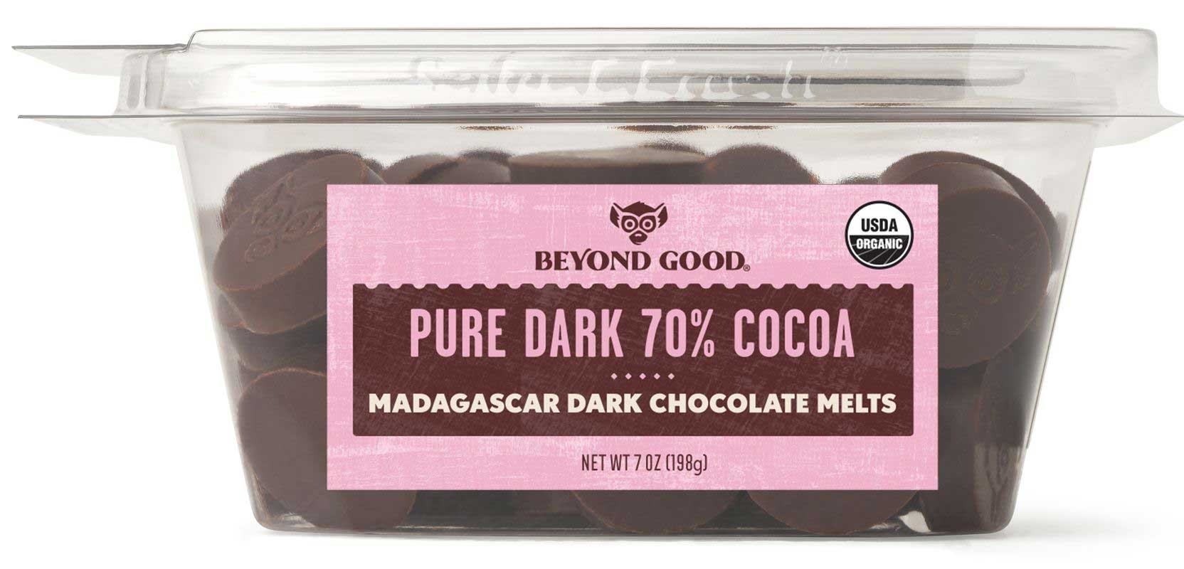 Beyond Good Organic Pure Dark 70 Percent Cocoa Madagascar Dark Chocolate Melts, 7 Ounce -- 8 per case