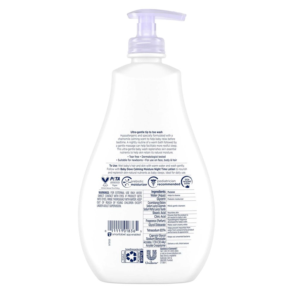 Baby Dove Sensitive Skin Care Night Time Calming Moisture Baby Wash, 20 Ounce -- 4 per case