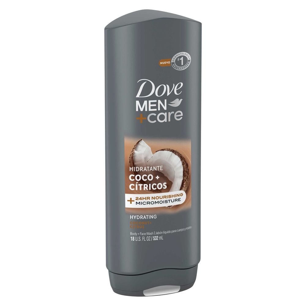 Dove Men+care Hydrating Coconut Plus Citrus Body And Face Wash, 18 Ounce -- 4 Per Case