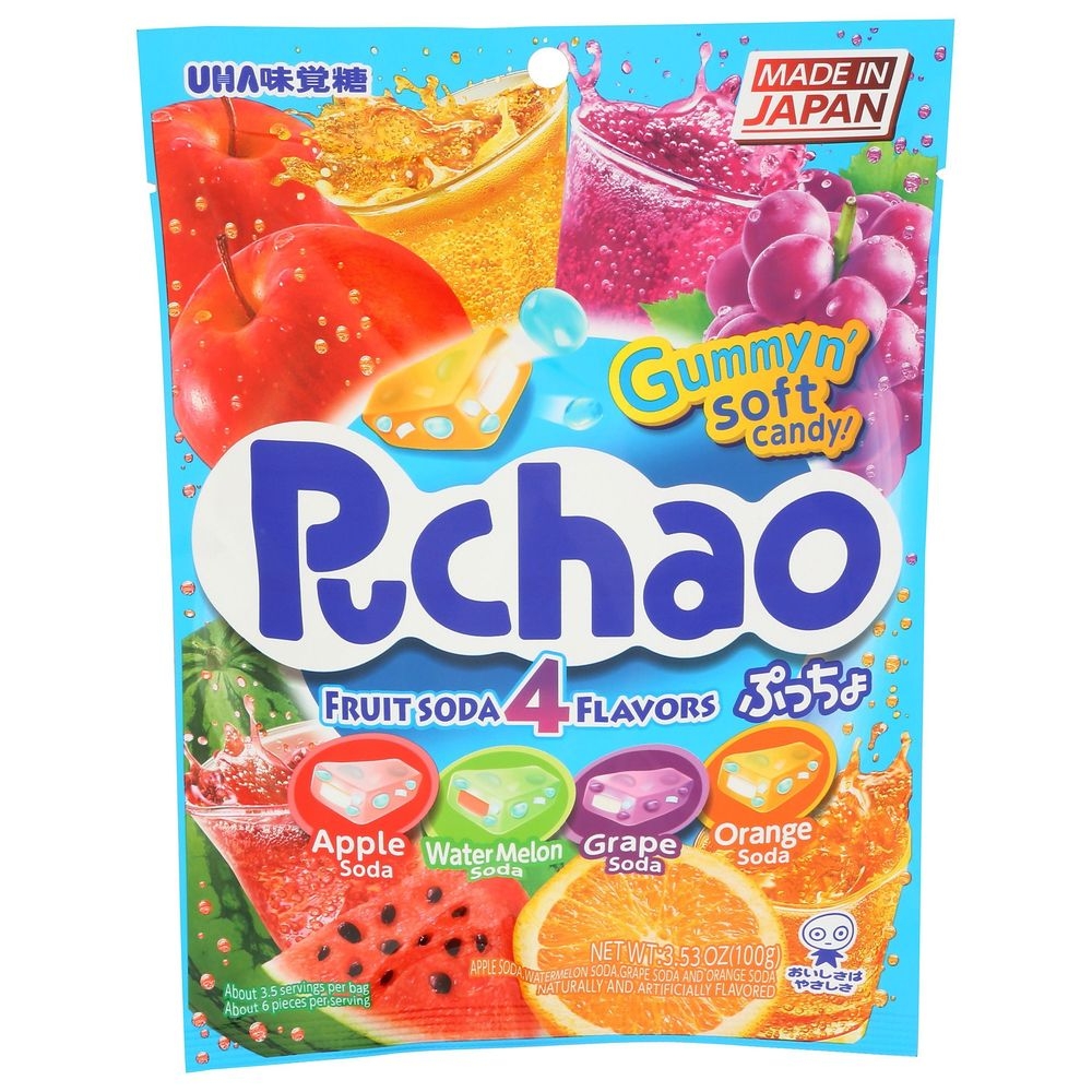 UHA Mikakuto 4 Flavors Fruit Soda Puchao Soft Chewy Candy, 3.53 Ounce -- 6 per case