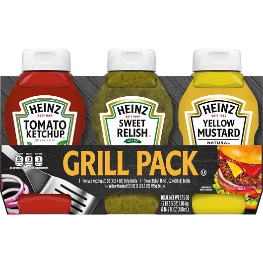 Heinz Tomato Ketchup, Sweet Relish and Yellow Mustard Grill Pack, 3.375 Pound -- 4 per case.