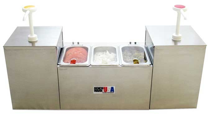 Winco BenchmarkUSA Stainless Steel Condiment Station/Dispenser with Ice Pack, 27 x 8 x 15 inch -- 1 set