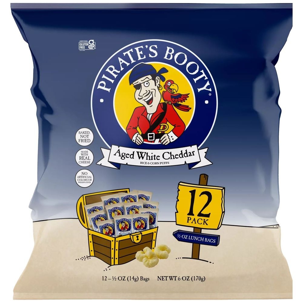 Pirates Booty Aged White Cheddar Rice and Corn Puffs, 6 Ounce -- 12 per case