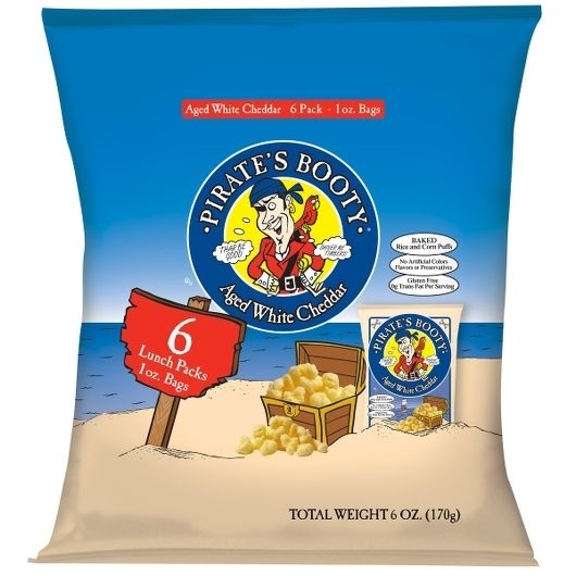 Pirates Booty Aged White Cheddar Cheese Puffs, 6 Ounce -- 40 per case.