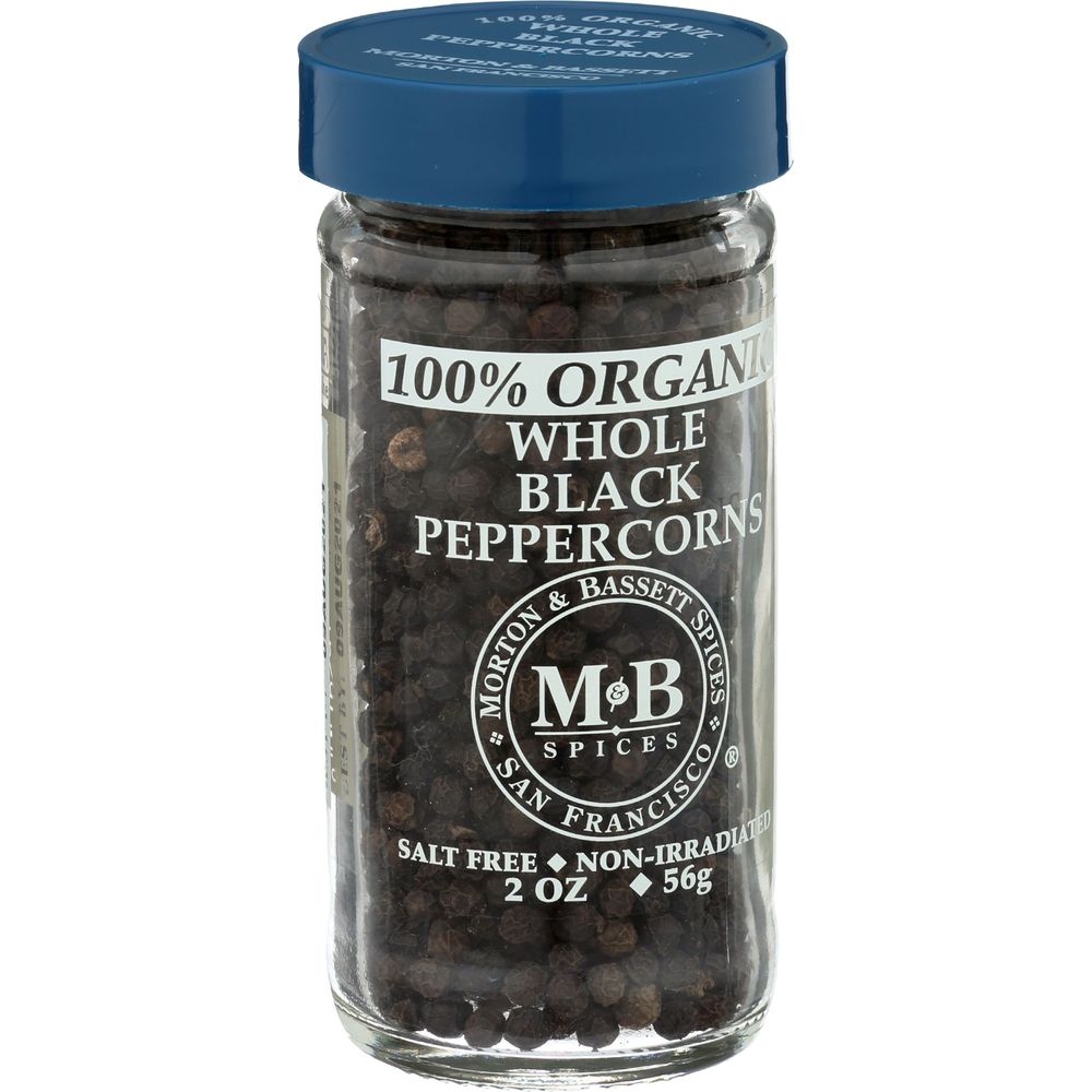 Morton and Bassett Organic Whole Black Peppercorn, 2 Ounce -- 3 per case