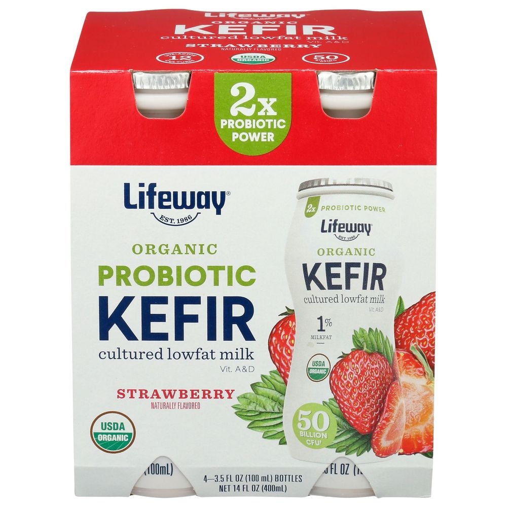 Lifeway Organic Strawberry Lowfat Kefir, 3.5 Fluid Ounce -- 24 per case