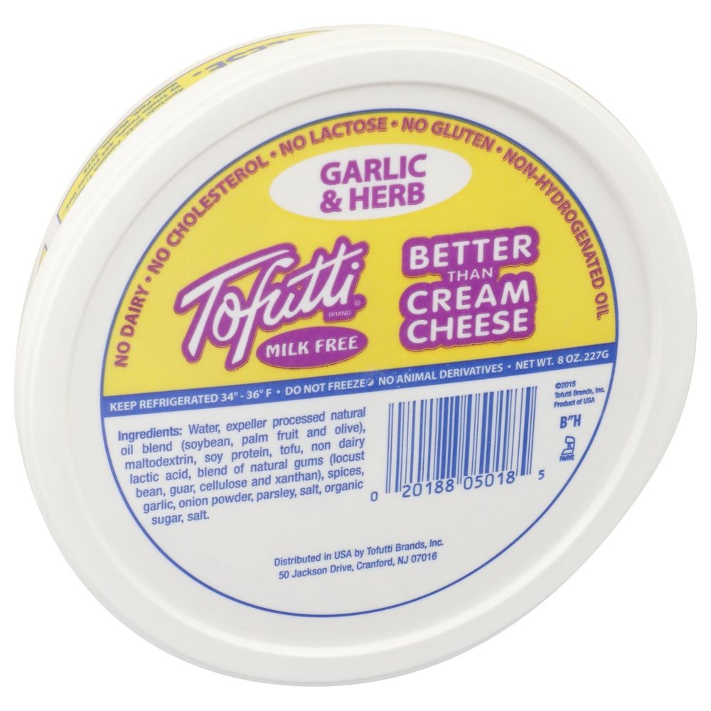 Tofutti Dairy Free Garlic and Herb Better Than Cream Cheese, 8 Ounce -- 12 per case