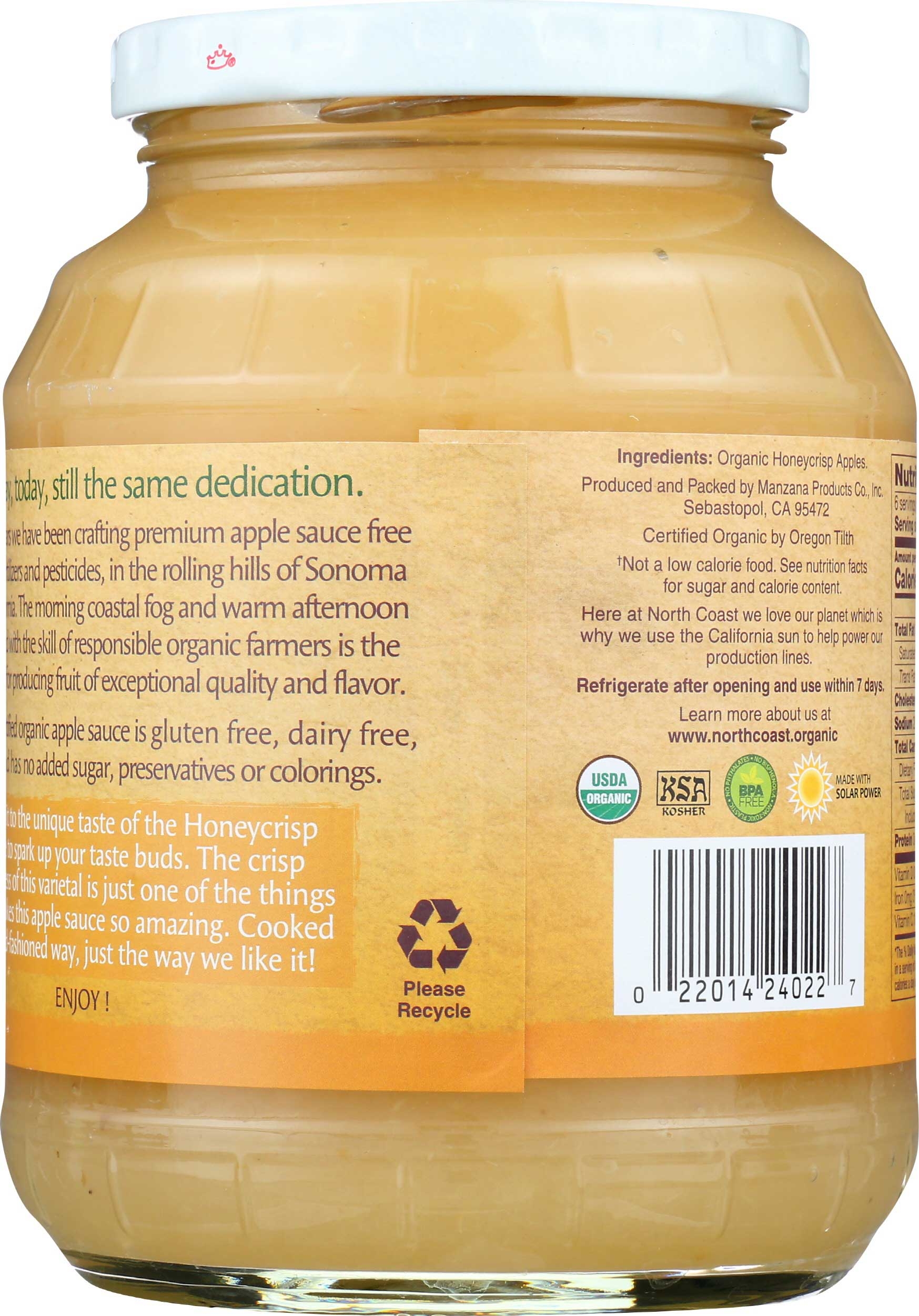 North Coast Organic Honey Crisp Apple Sauce, 24 Ounce -- 6 per case