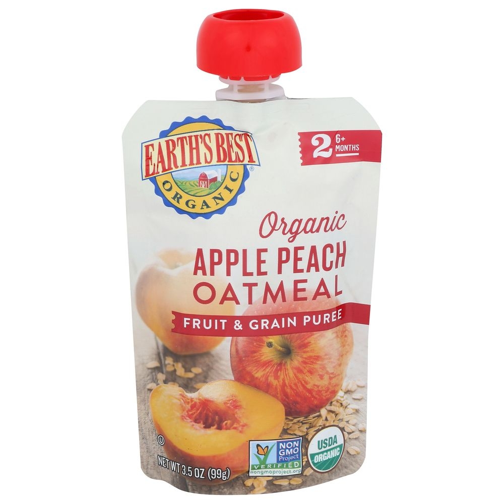 Earths Best Organic Apple Peach Oatmeal Puree, 3.5 Ounce -- 12 per case