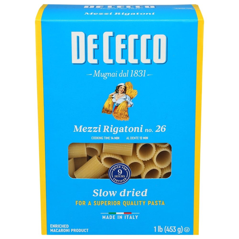 De Cecco No.26 Mezzi Rigatoni Pasta, 16 Ounce -- 12 per case