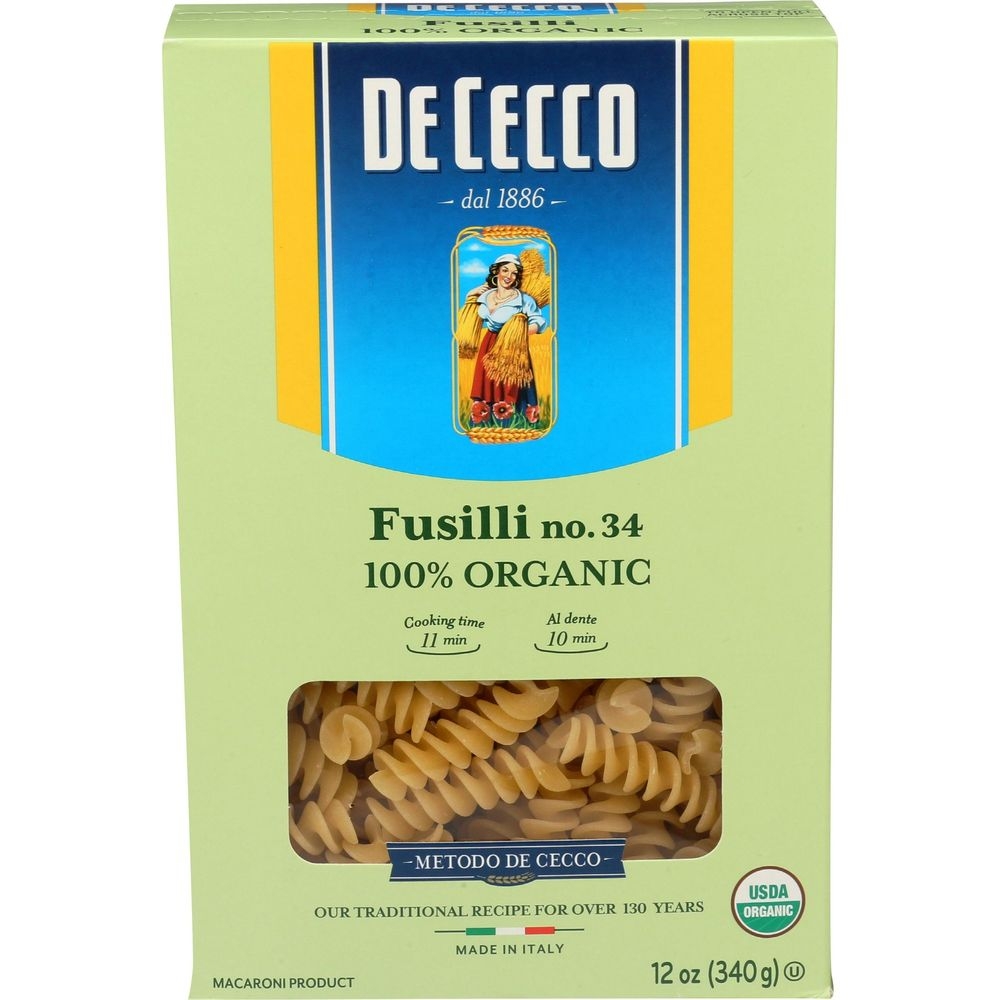 De Cecco Organic No.34 Fusilli Pasta, 12 Ounce -- 12 per case