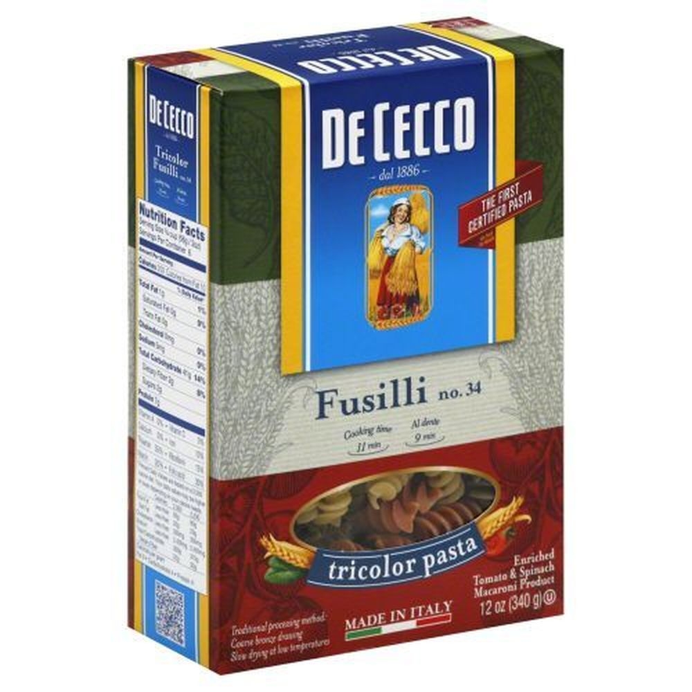 De Cecco No.34 Fusilli Tricolor Pasta, 12 Ounce -- 12 per case