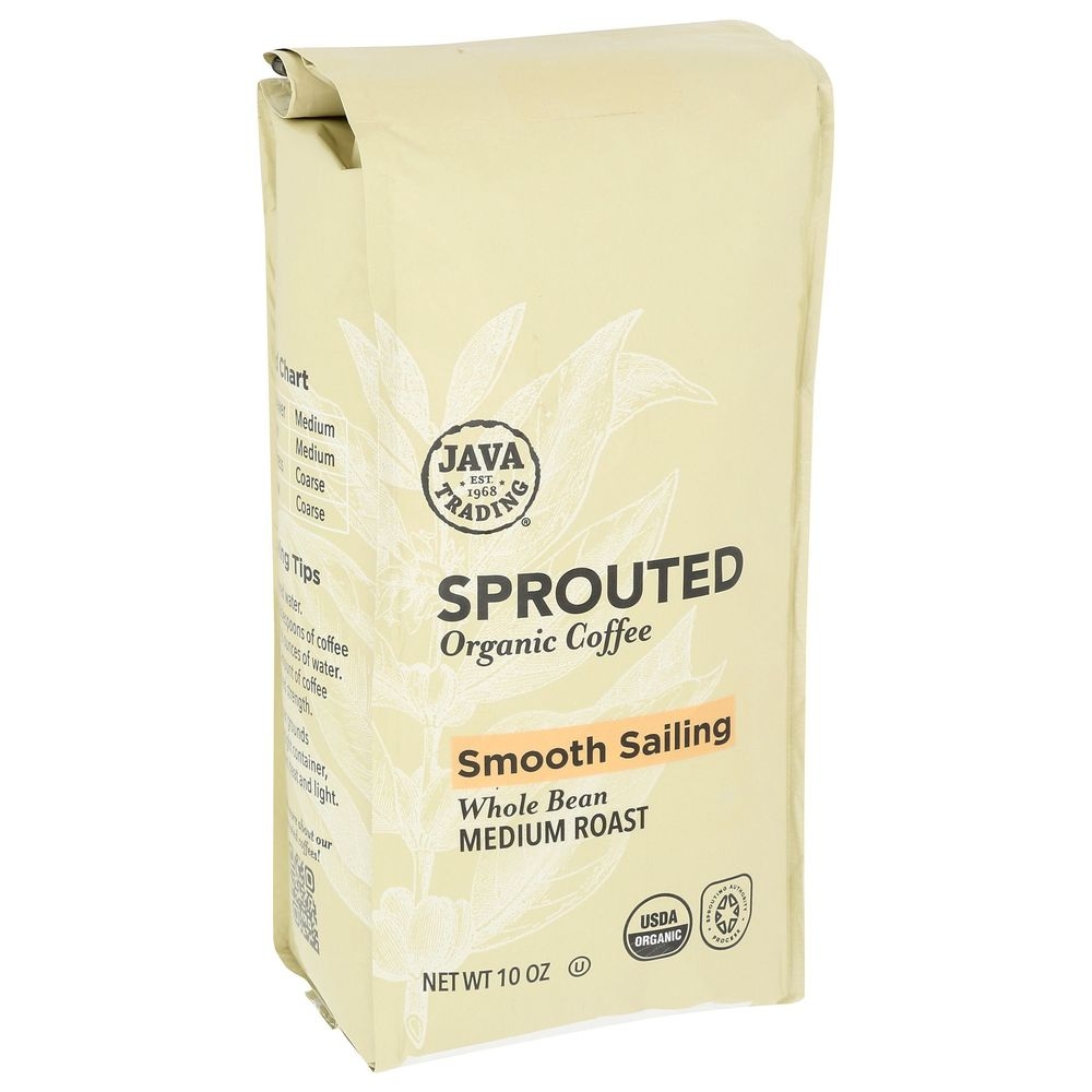 Java Trading Organic Sprouted Smooth Sailing Medium Roast Whole Bean Coffee, 10 Ounce -- 6 per case