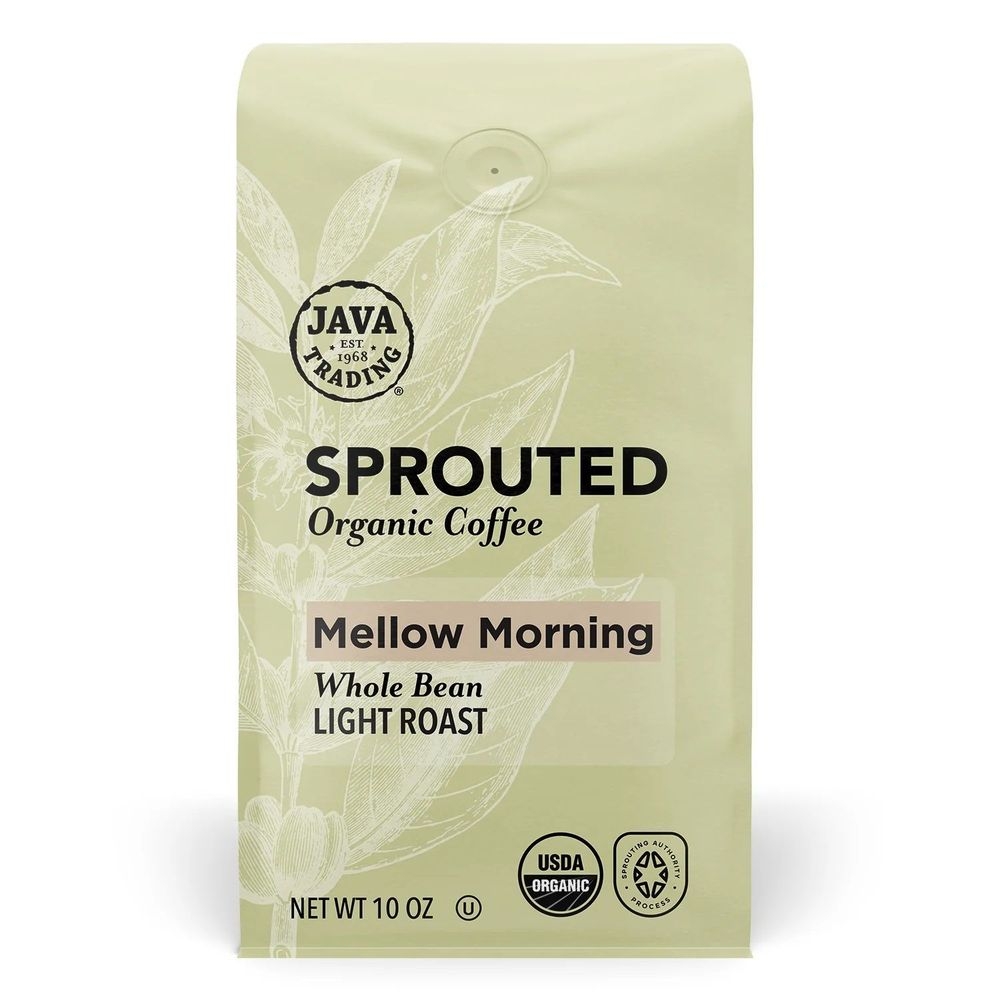 Java Trading Organic Sprouted Mellow Morning Light Roast Whole Bean Coffee, 10 Ounce -- 6 per case