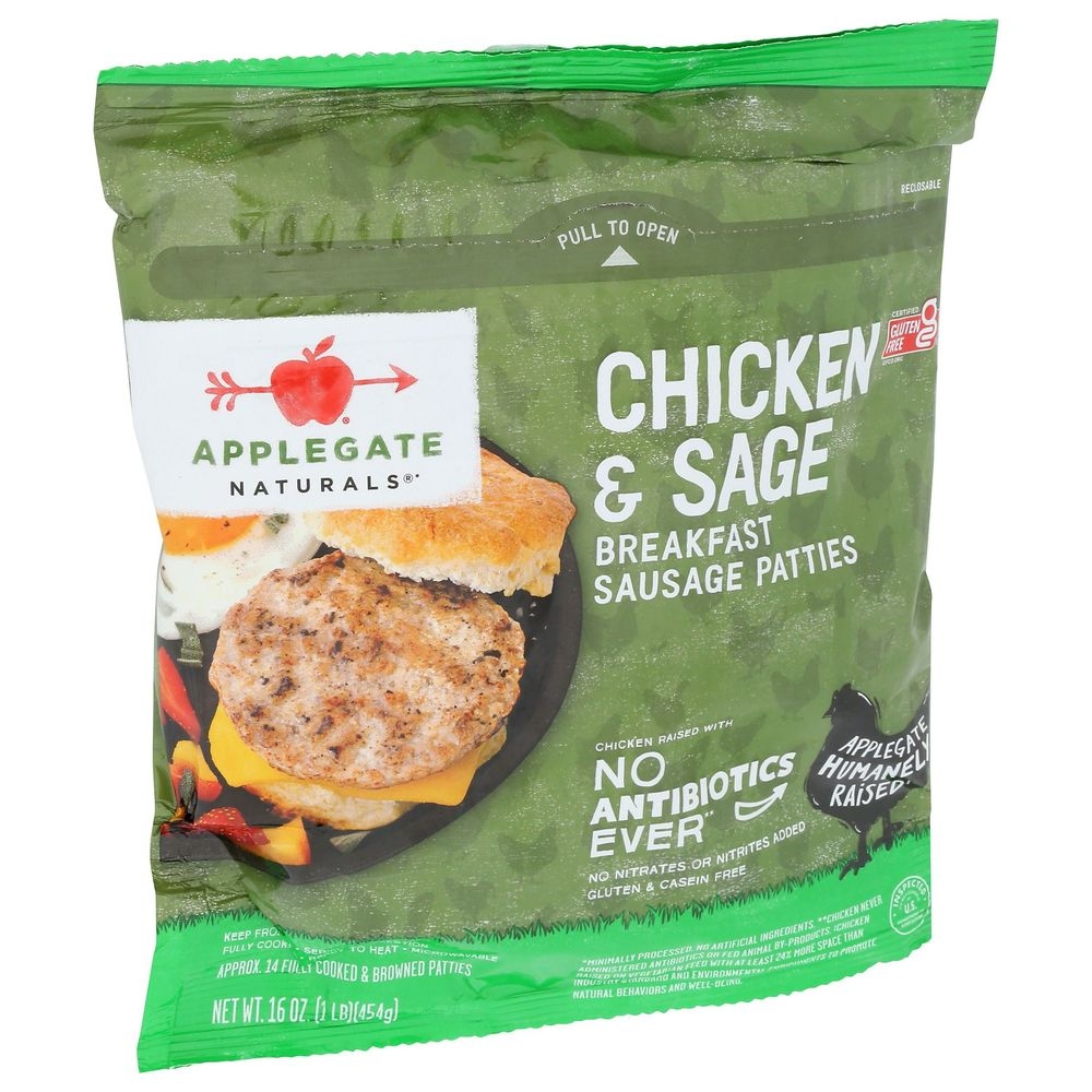 Applegate Naturals Chicken and Sage Breakfast Sausage Patties, 16 Ounce -- 6 per case.