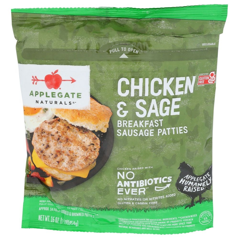 Applegate Naturals Chicken and Sage Breakfast Sausage Patties, 16 Ounce -- 6 per case.