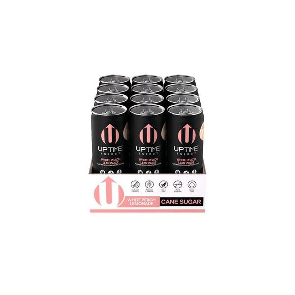 Uptime White Peach Lemonade Cane Sugar Energy Drink, 12 Fluid Ounce -- 12 per case