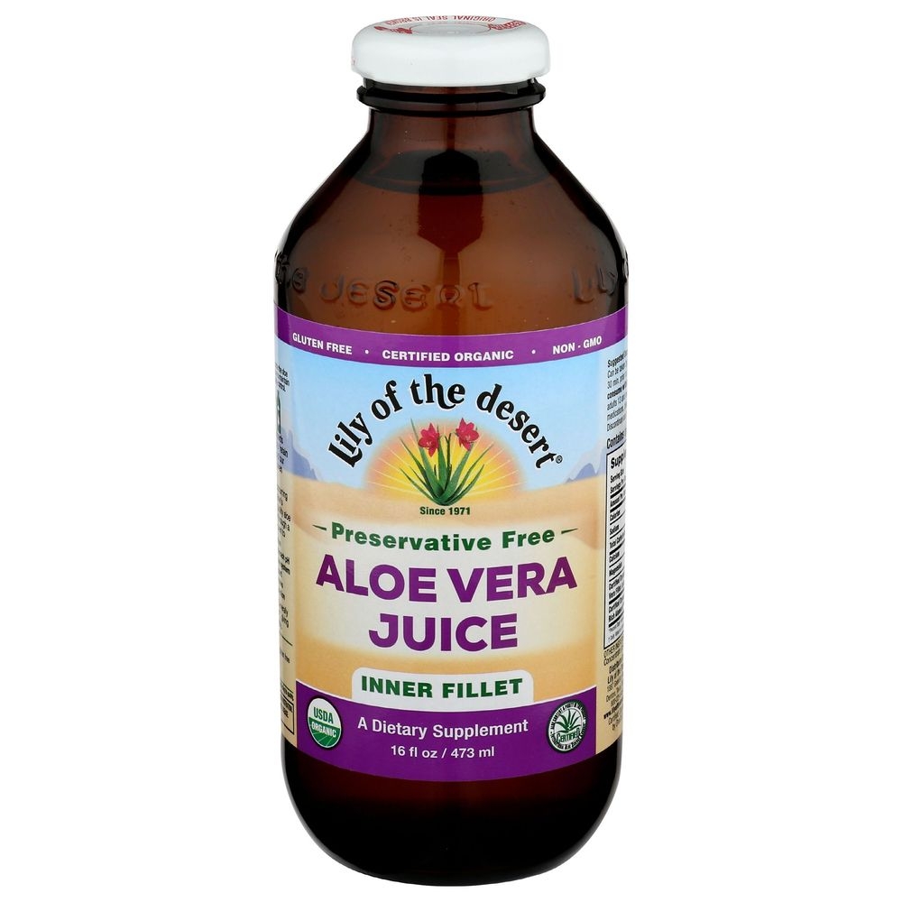 Lily Of The Desert Organic Inner Fillet Preservative Free Aloe Vera Juice, 16 Fluid Ounce -- 3 per case
