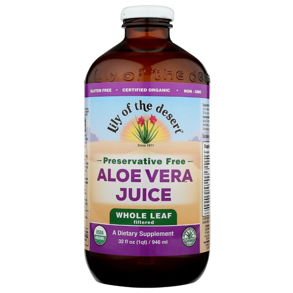 Lily Of The Desert Organic Whole Leaf Preservative Free Aloe Vera Juice, 32 Fluid Ounce -- 3 per case